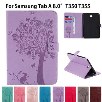 T350 Case For Samsung Galaxy Tab A 8.0 inch SM-T350 T355 SM-T355 Cover Funda Tablet Cat Tree Pattern PU Leather Flip Stand Shell